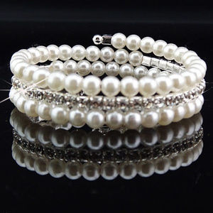 Faux Pearl and Rhinestone Wrap Bracelet